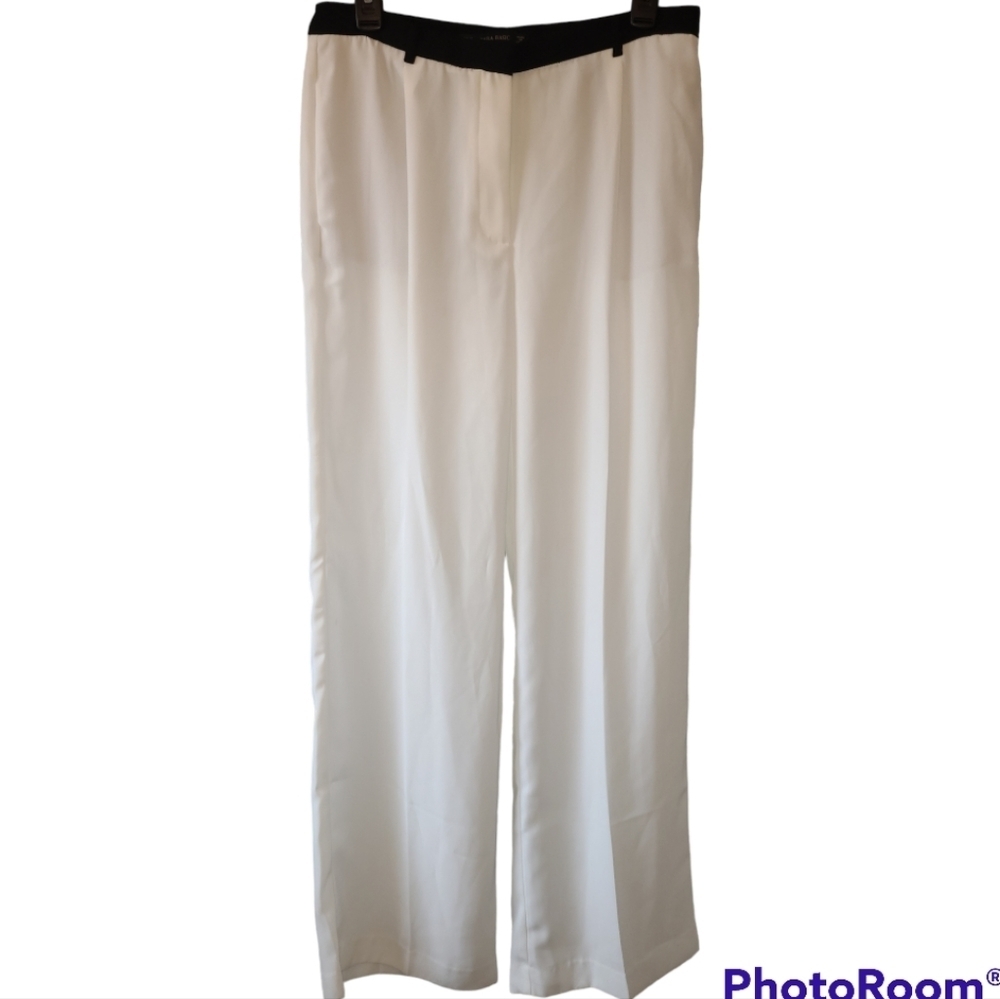 Zara Basic* Polyester* Full Leg Trousers* White/B… - image 1